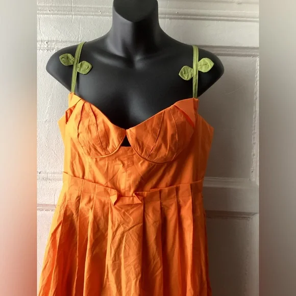 FARM Rio Bicolor Sleeveless Organic Cotton Midi Dress Orange Guava - Picture 2 of 14